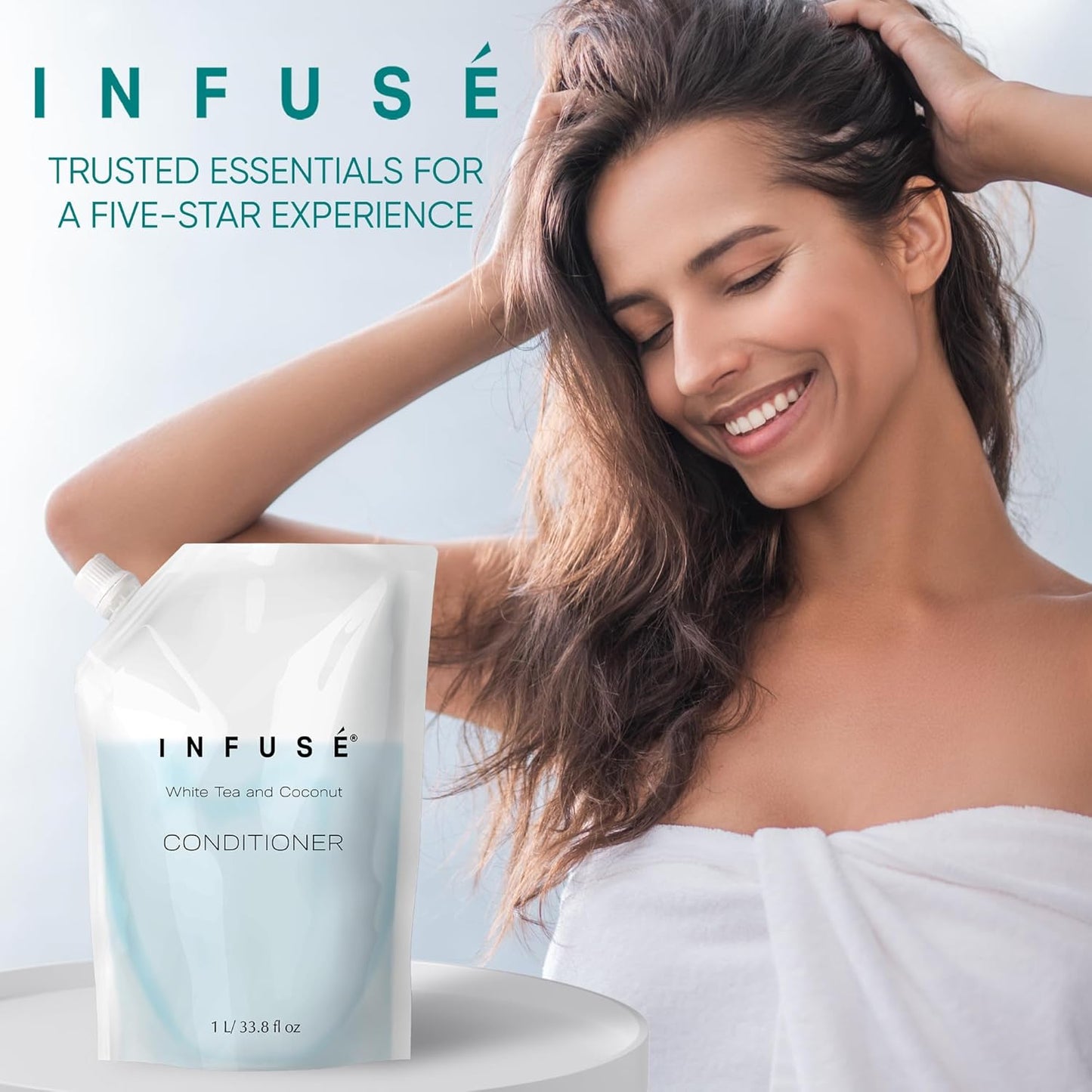 1 Liter Conditioner Refill Bag For Soap Dispensers | Bulk Toiletries for Vacation Rentals, and Home Bathroom Showers | White Tea and Coconut | Single