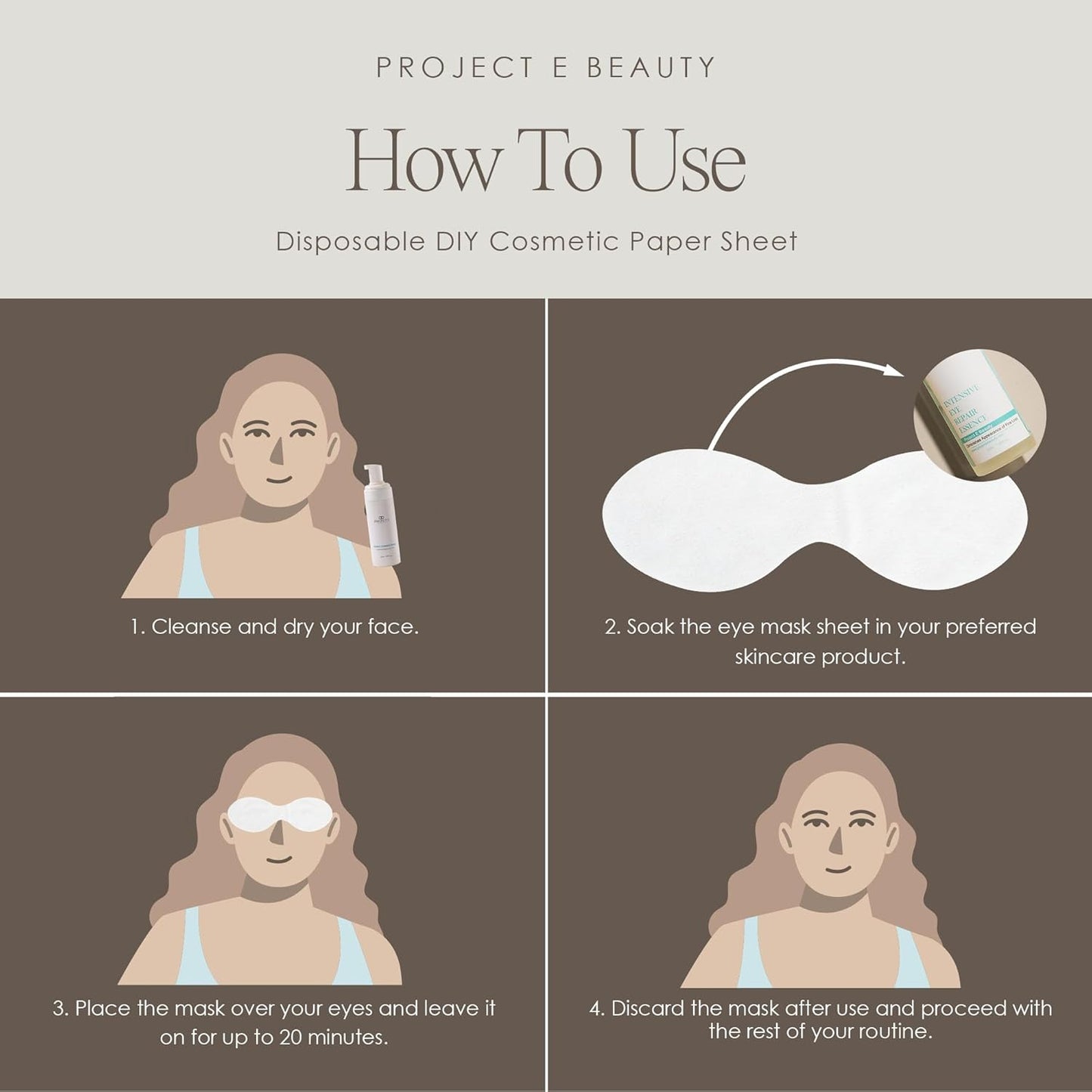 100pcs Disposable DIY Non-Woven Eye Mask Paper by Project E Beauty | DIY Cotton Eye Care Mask | for Skincare & Spa Salon Use | Cosmetic Facial Paper for Toner, Serum, or Lotion (100, Eye Shaped)