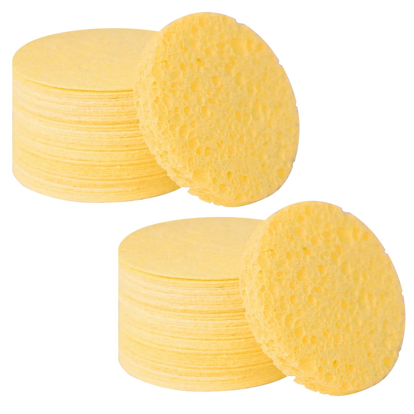 100-Count Facial Sponges Compressed Natural Cellulose Sponge Round Shape Face Sponge for Face Cleansing Exfoliating and Makeup Removal, Yellow