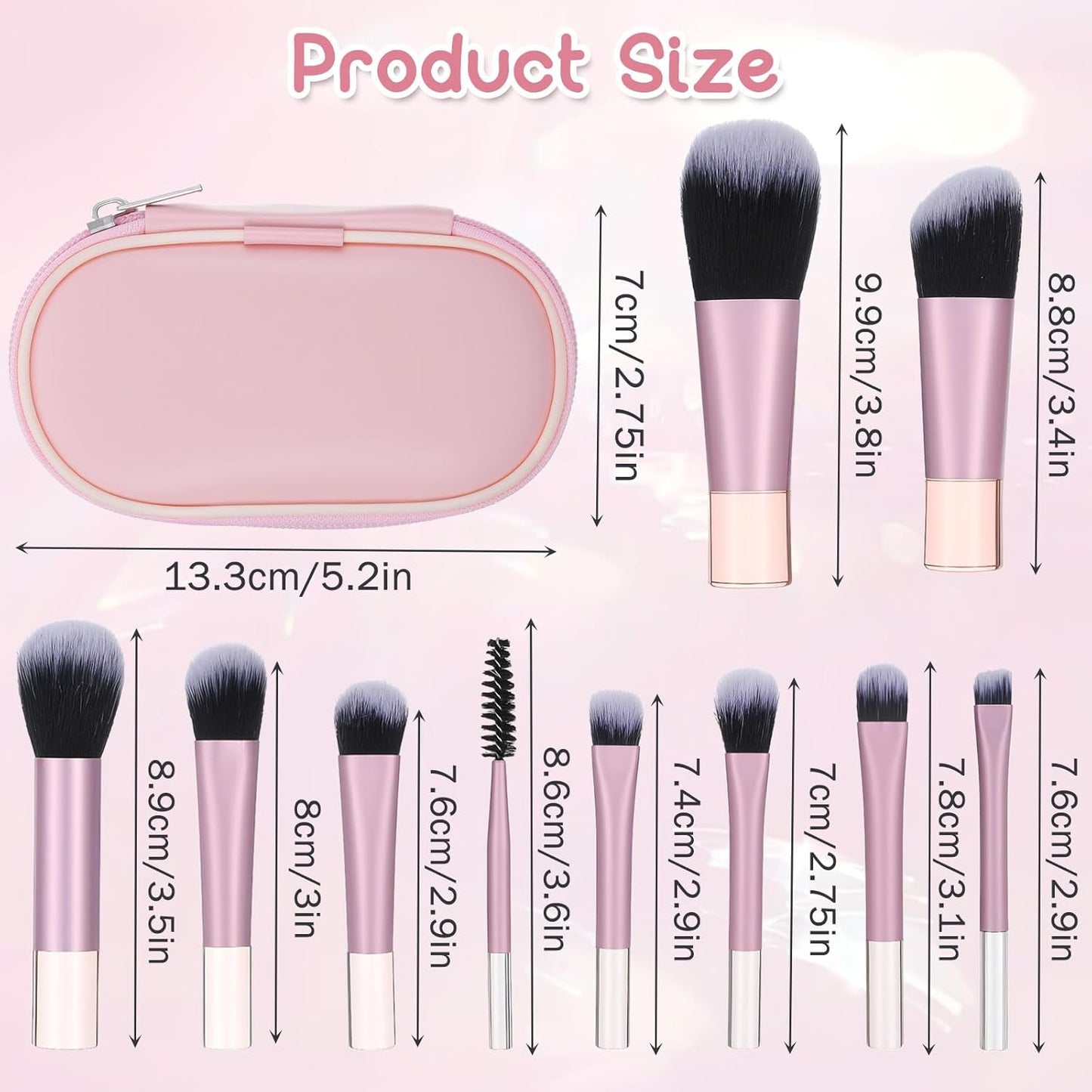 10Pcs Mini Travel Makeup Brush Set With Pink Pouch, Travel Mini Makeup Brushes Portable Brush, Professional Cosmetic Brushes, Travell Essentials Kits for Blush Powder Eye Shadow