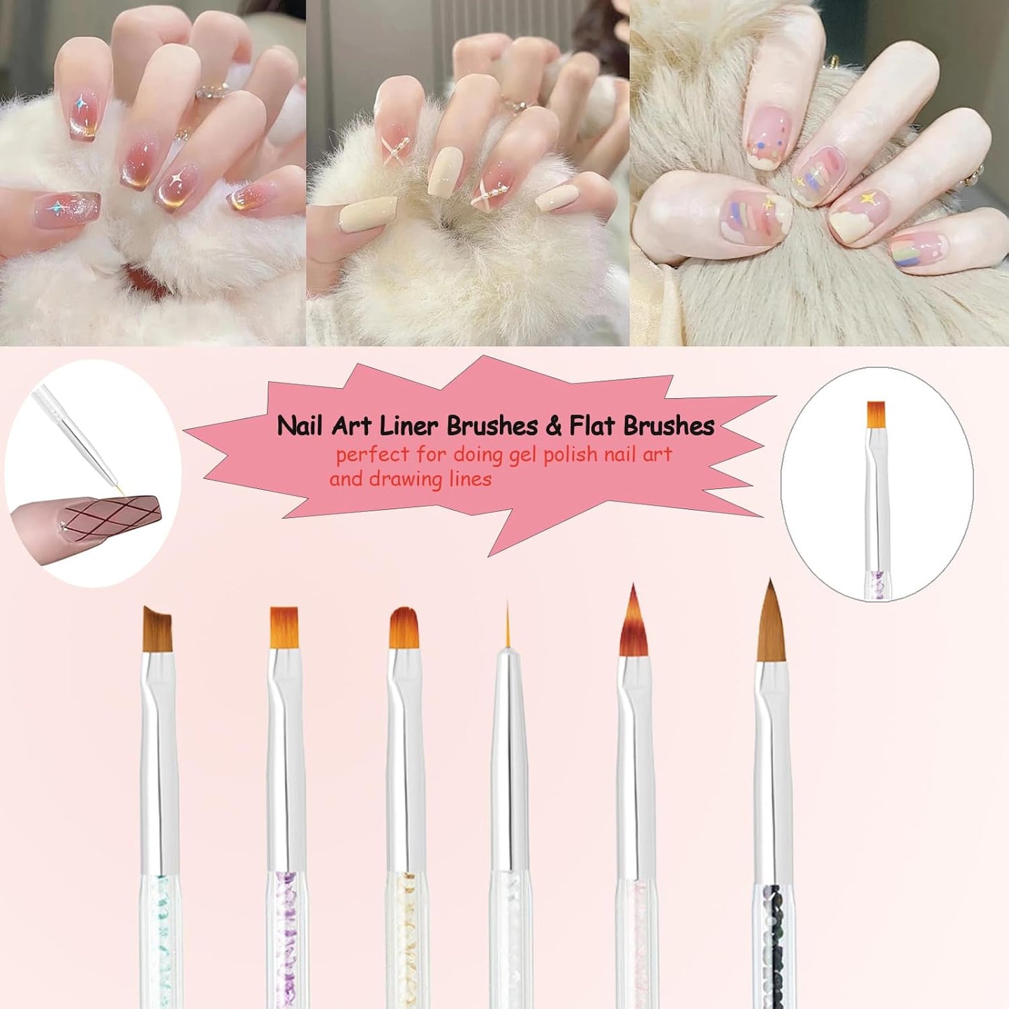 11Pcs Nail Art Brush Set, Dual Tipped Silicone Nail Tools, Nail Art Sculpture Pen, Crystal Handle Liner Brushes, Acrylic & Gel Nail Brush, Dotting Pens for Home and Professional Nail Salon