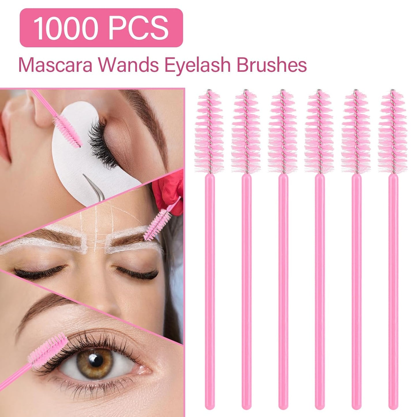 1000 Disposable Mascara Wands Eyelash Brushes Spoolies for Eyebrow Eye Lash Extension Pink