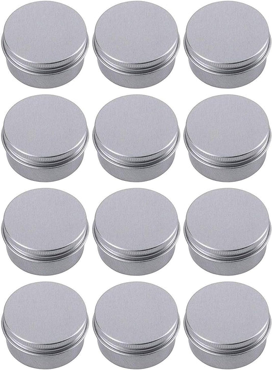 0.5 Ounce Aluminum Tin Jar Refillable Containers 15 ml Aluminum Screw Lid Round Tin Container Bottle for Cosmetic,Lip Balm, Cream, 12 Pack.