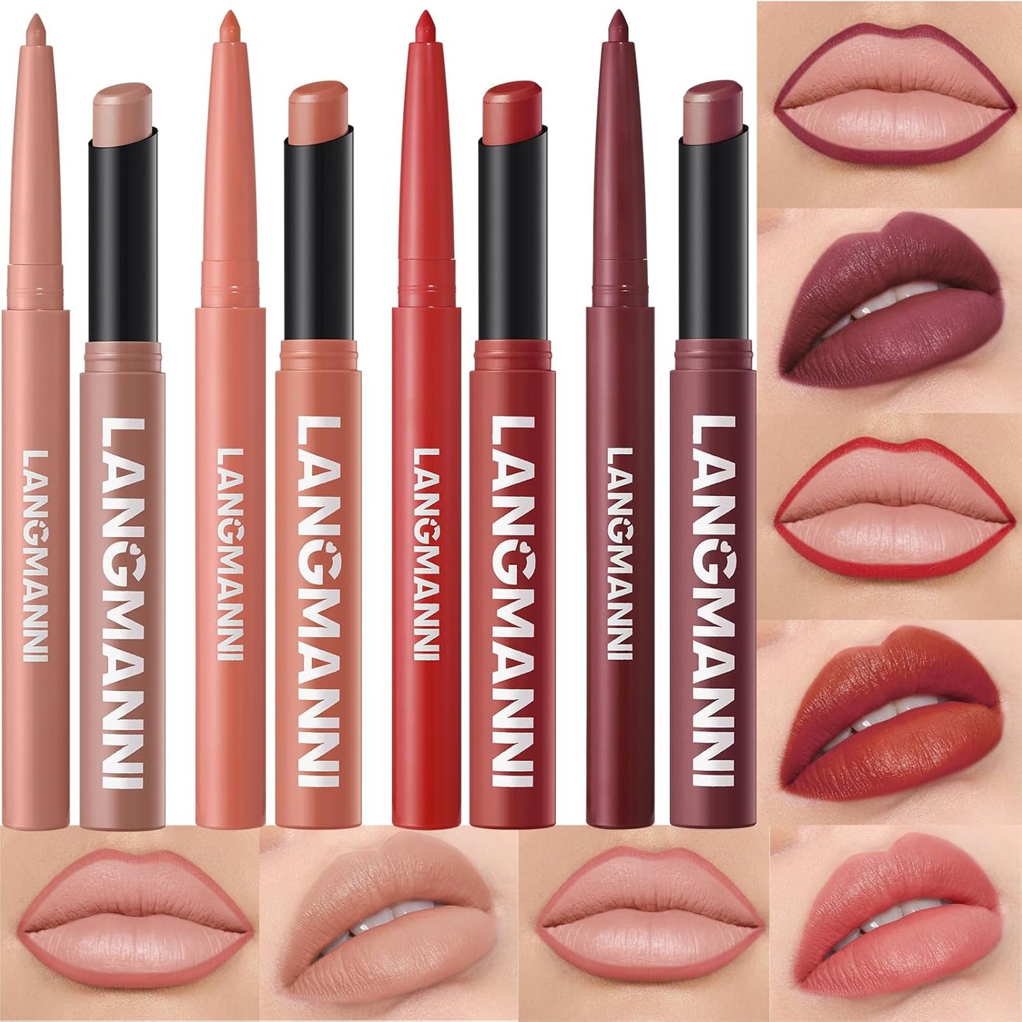 Jolilab 8Pcs Lip Set: 4 Colors Lip Liner+4 Colors Lipstick, Matte/Creamy,Smooth Creamy Texture,Long-Lasting,Bold/Nude Shades for Daily/Party, Vegan, Gift for Makeup Lovers.(#03+05+10+12)