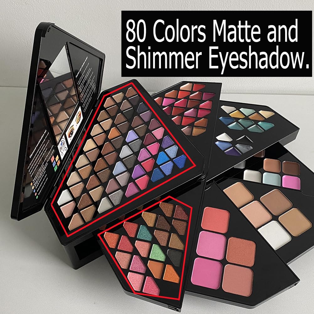 130 Color All In One Makeup Gift Set for Women Professional Makeup Kit Include 80 Eyeshadow, 20 Lipstick,15 Eyebrow Gel,5 Blusher,5 Contour & 5 Conclealer Makeup Palette Kit
