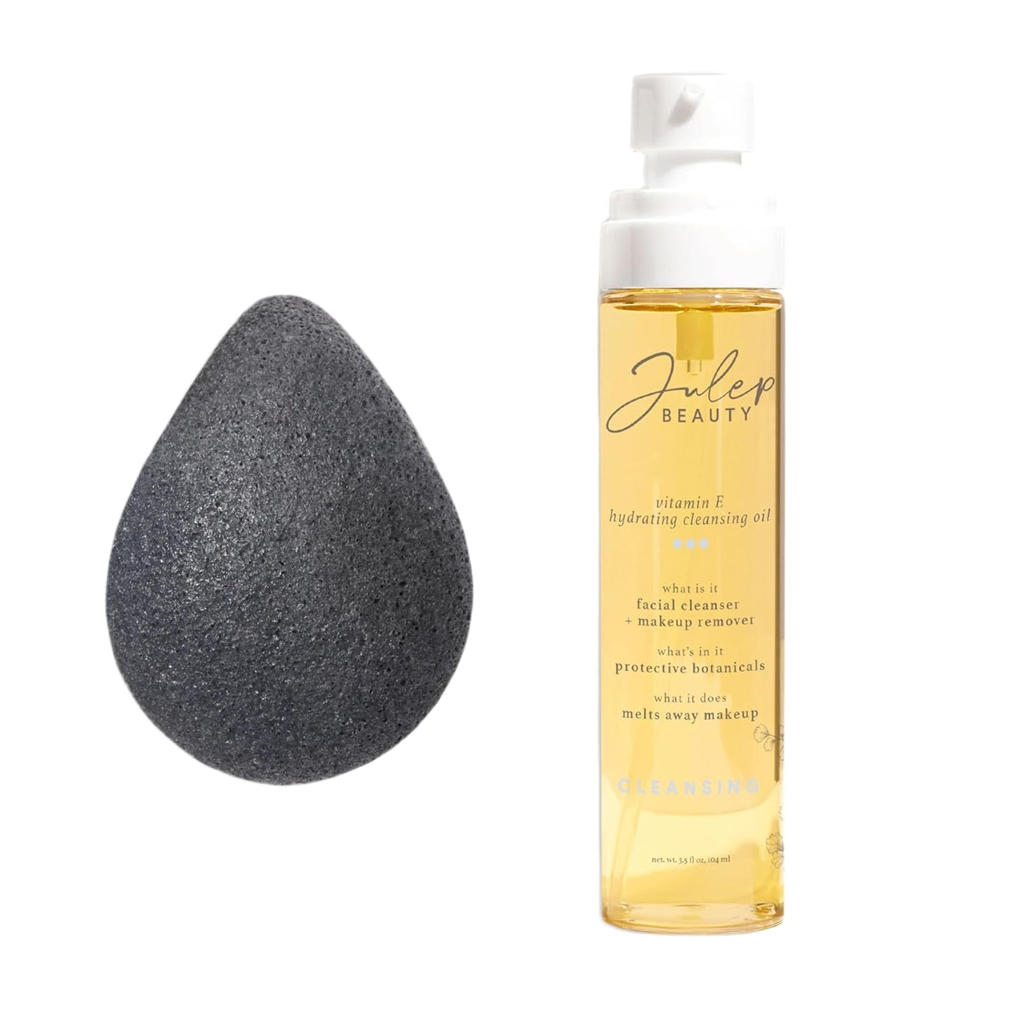 Julep Beauty Konjac Charcoal Sponge + Vitamin E Hydrating Cleansing Oil - For Gentle Exfoliating and Calm Skin - Makeup Remover