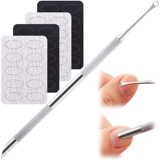 1 Pcs Cuticle Pusher Tool with 100#/240# Grit Nail Files, Metal Cuticle Tools, Stainless Steel Round Manicure Tools for Manicure Pedicure Nail Art, Salon, Home Use