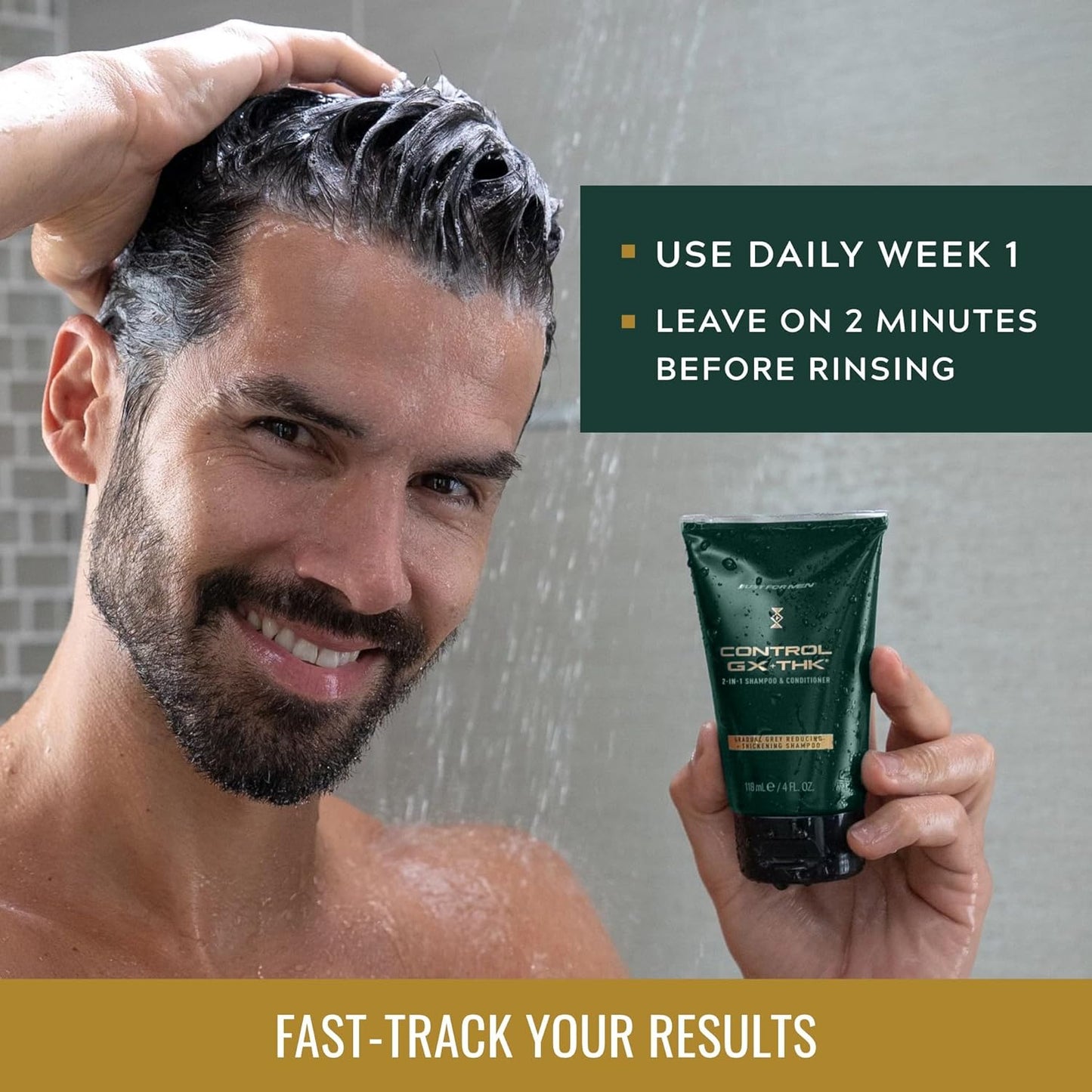 Just for Men Control GX + THK Thickening Shampoo and Conditioner with Grey Reduction, Shampoo for Thinning Hair with Alpha Keratin, Thickens Hair Up to 20%, Works with Every Hair Texture, 4 oz