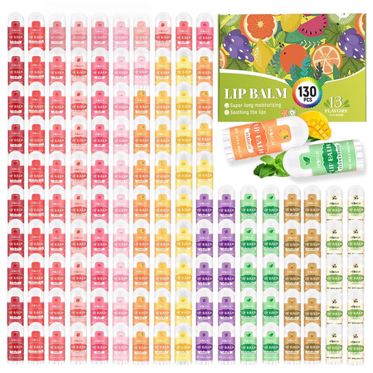 130-Pack Natural Lip Balm Set - Hydrating Formula with Vitamin E & Coconut Oil - for Kids/Adults - Bulk Mini Lip Balms - Great for Gifts & Daily Use - 13 Flavors